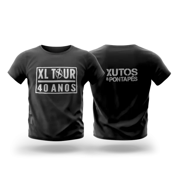 T-Shirt Xutos & Pontapés Tour 2019 — Preta, Estampa Branca