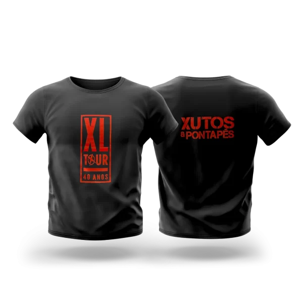 T-Shirt Xutos & Pontapés Tour 2019 — Preta, Estampa Vermelha