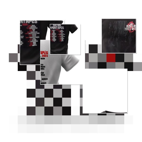 Conjunto de T-Shirt branca "Olá, Vida Malvada" e T-Shirt preta "Salve-se Quem Puder"